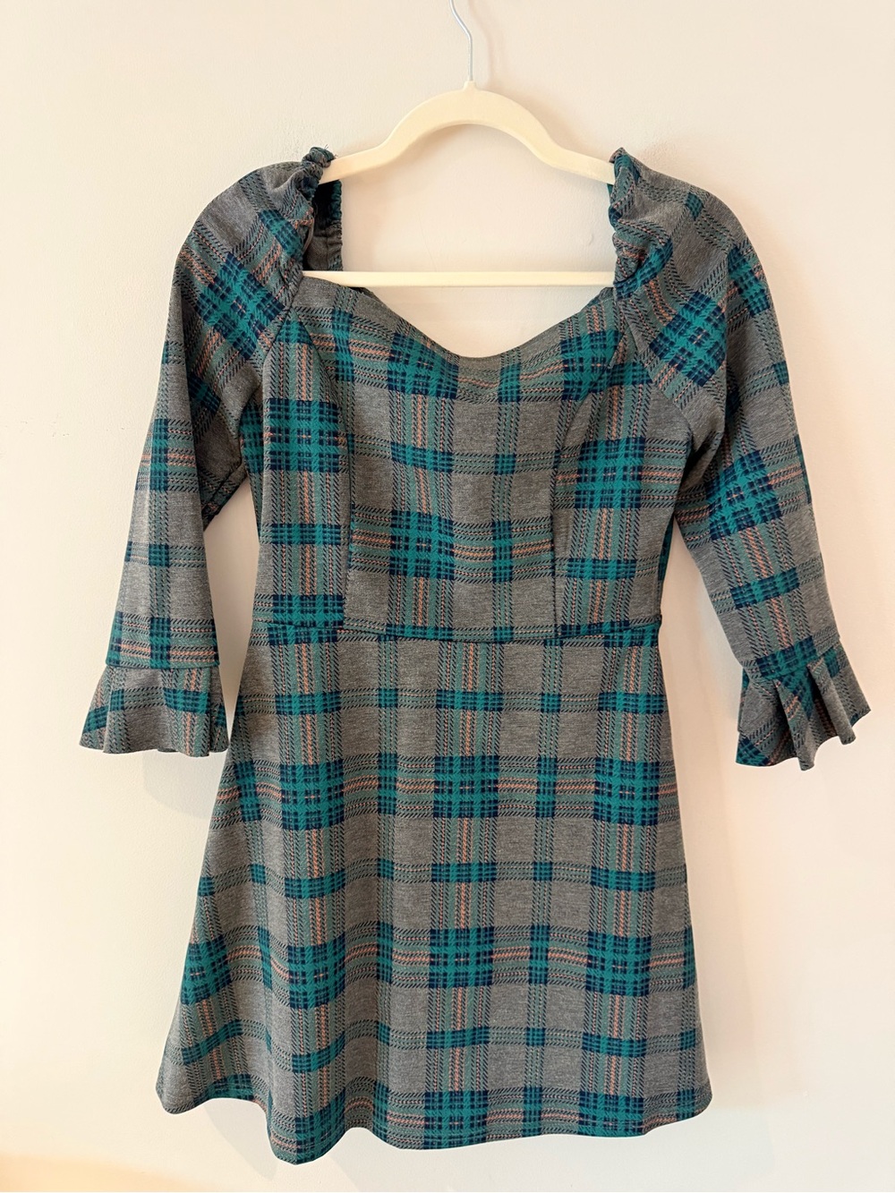 J.O.A. Plaid Teal and Gray Dress - Classic Fit. Rent the Runway. Side medium.